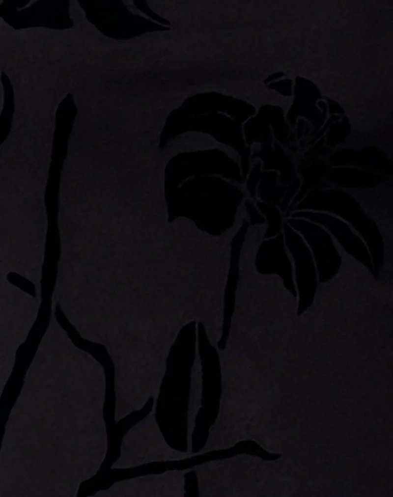 Ribka Midikleid mit Neckholder aus Orchideenflock Schwarz