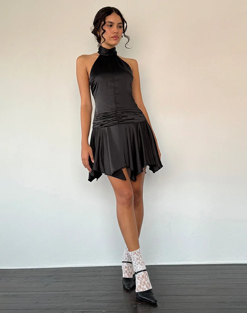Hydri Satin Minikleid mit Rollkragen in Schwarz