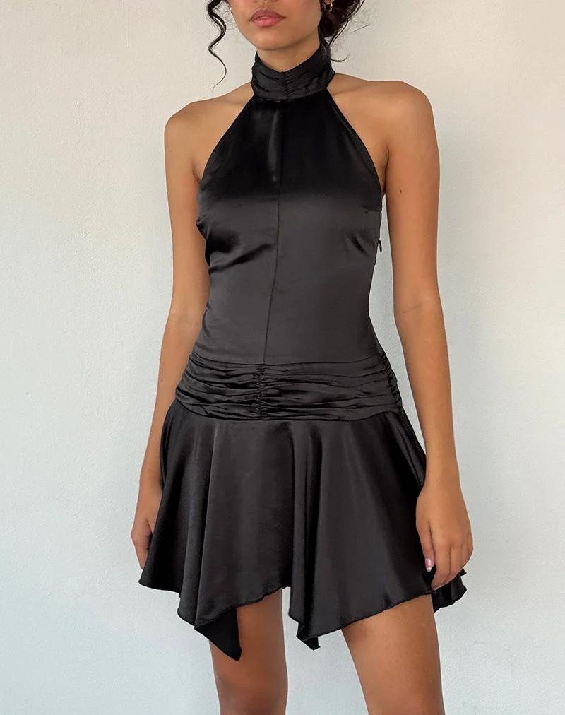 Hydri Satin Minikleid mit Rollkragen in Schwarz