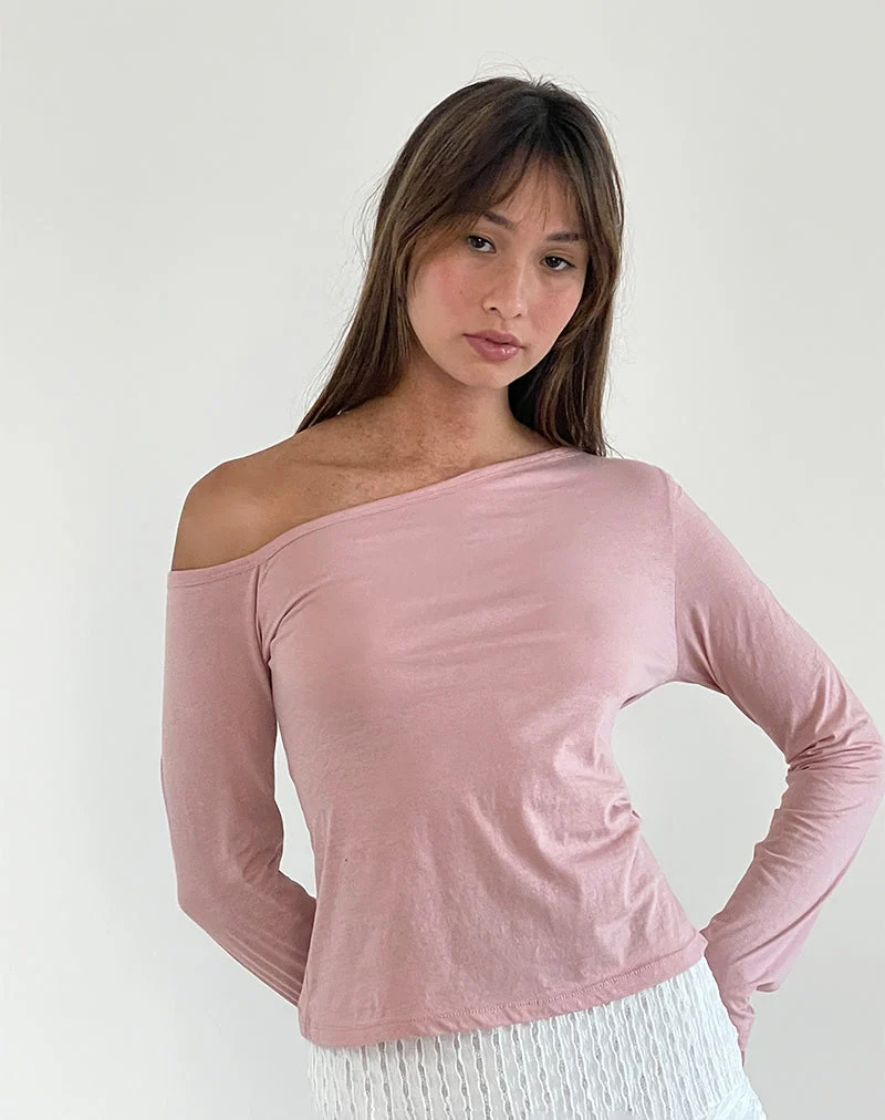 Ledez Asymmetrisches Schlabber-Top in Pink Lady Tissue
