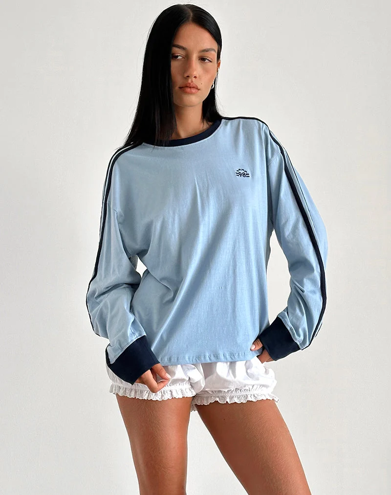 Prata Langarm-Top in Nantucket Blau mit marineblauer Borte