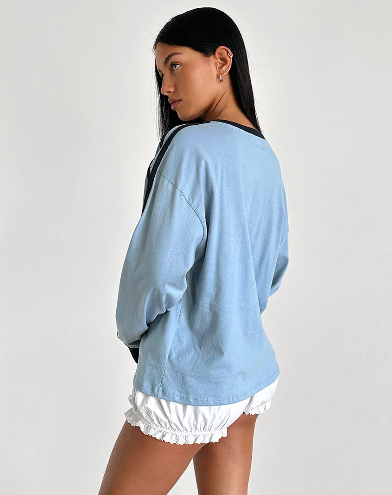 Prata Langarm-Top in Nantucket Blau mit marineblauer Borte