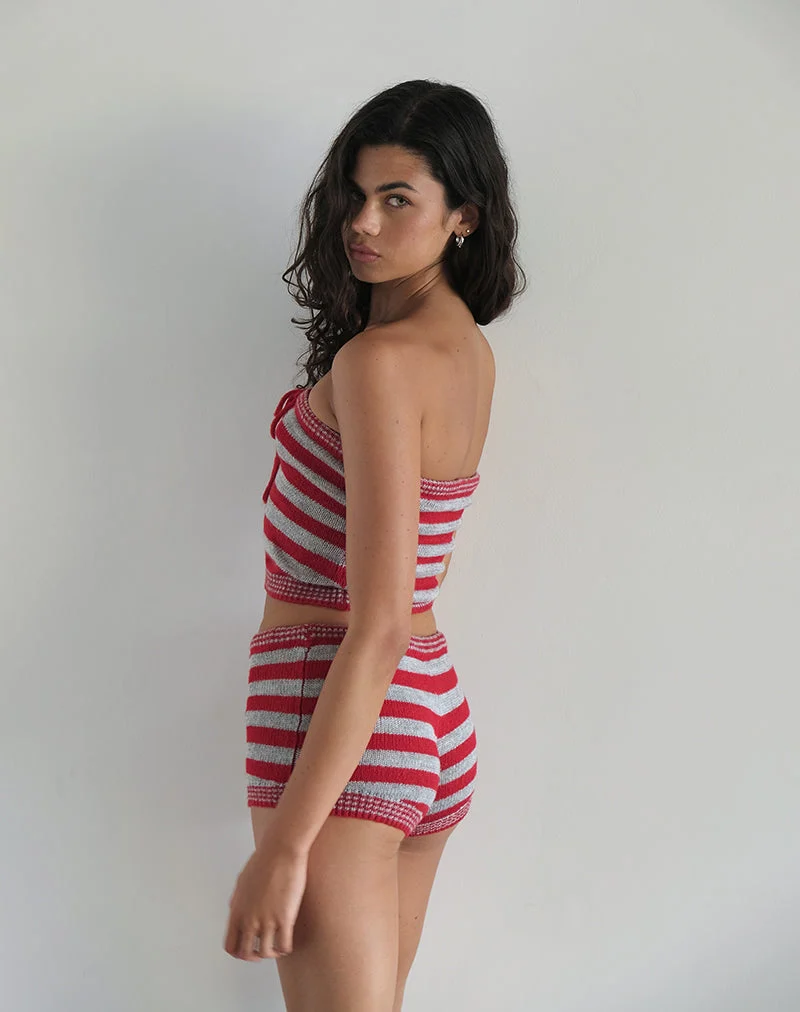 Renha Hot Pants in Rot und Grau gestreift