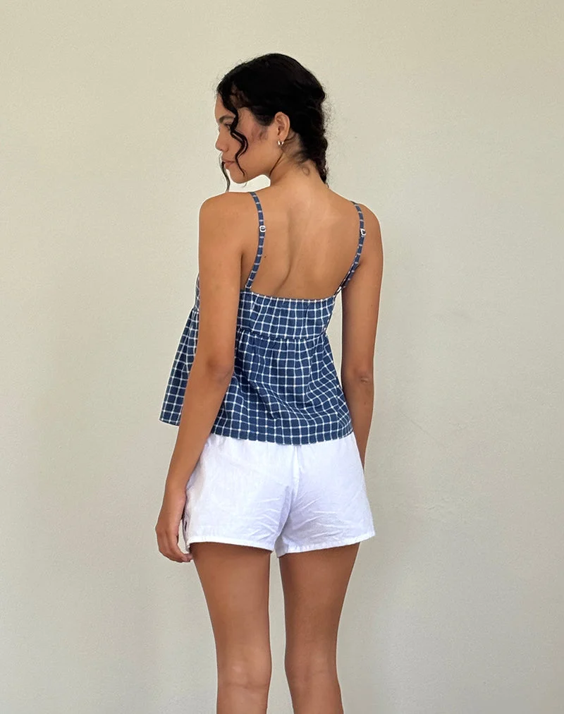 Jeju Top aus Tartan-Popeline in Marineblau