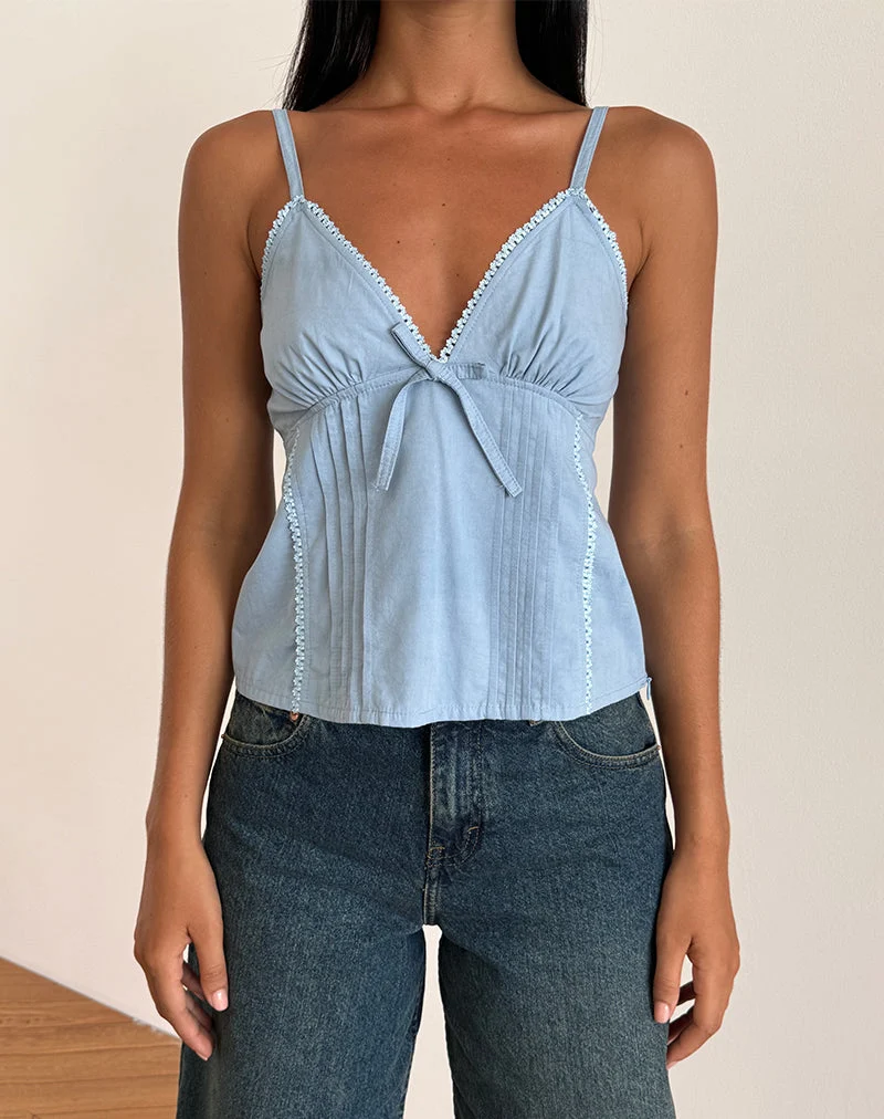 Jepuni Cami Top aus blauer Popeline in Nantucket