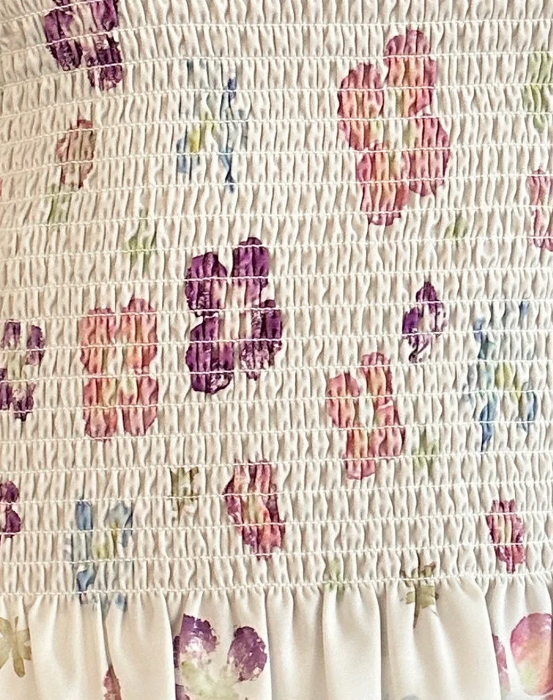 Kagumi Gerafftes Top in Blumenstempel Lila