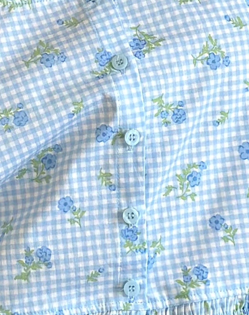 Ternya Top in blauem Blumengingham