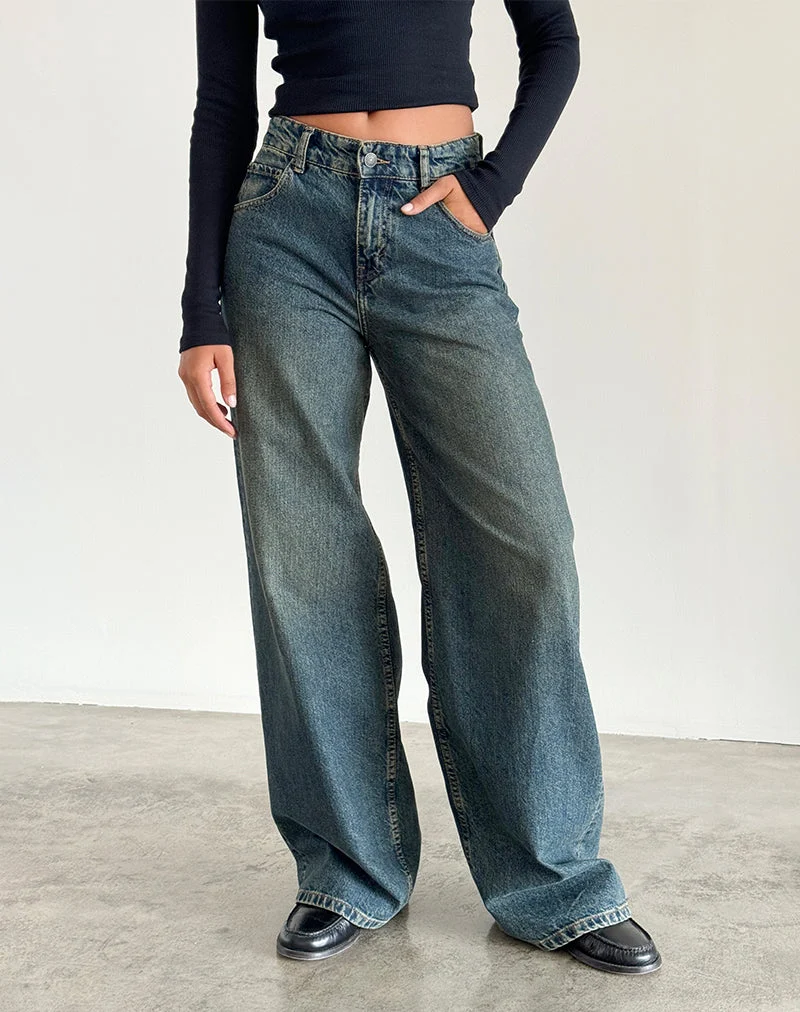 Geräumige extra weite Jeans in Braun Blau Acid