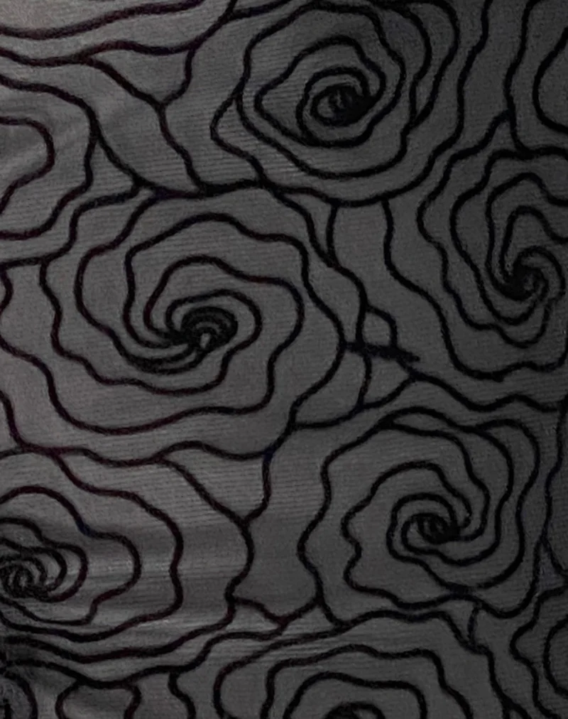 Neira Bardot-Top mit langen Ärmeln aus Mesh in Schwarz Abstrakter Blumenflock