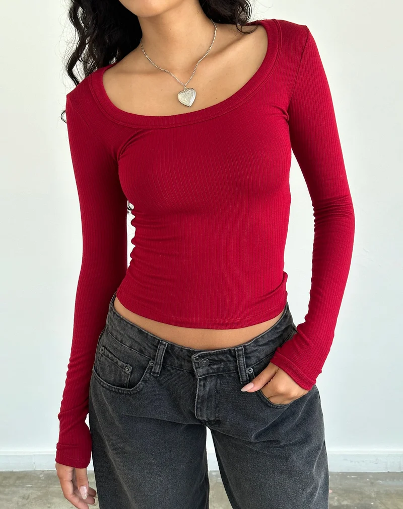 Binlo Extra Langarm Top in Adrenaline Rot Rib