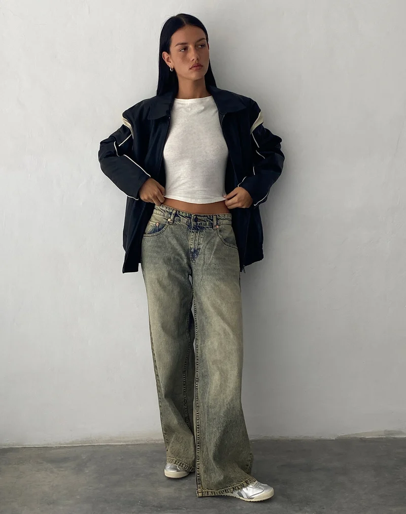 Geräumige extra weite Low Rise Jeans in Sand Wash Blau