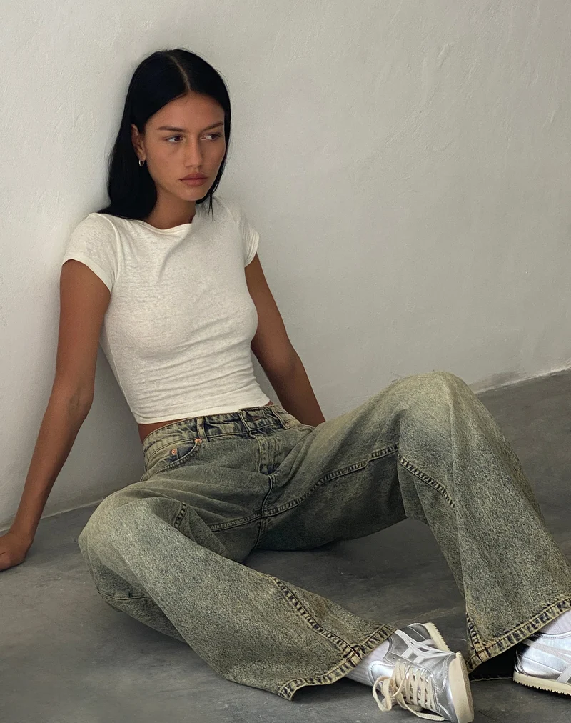 Geräumige extra weite Low Rise Jeans in Sand Wash Blau