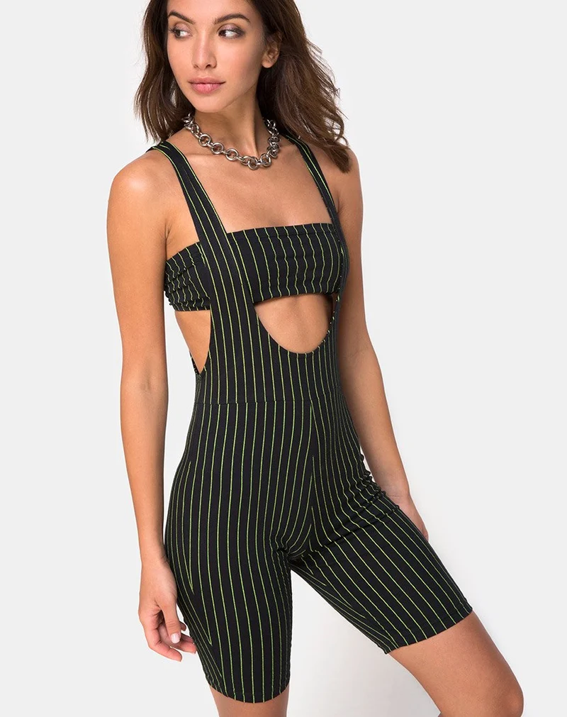 Poton Cutout Unitard in Neon Nadelstreifen