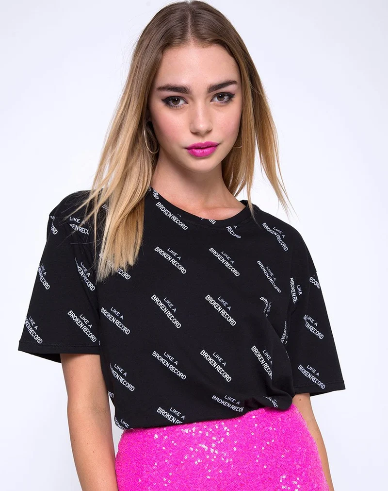 Oversize Basic Tee in Like a Broken Record