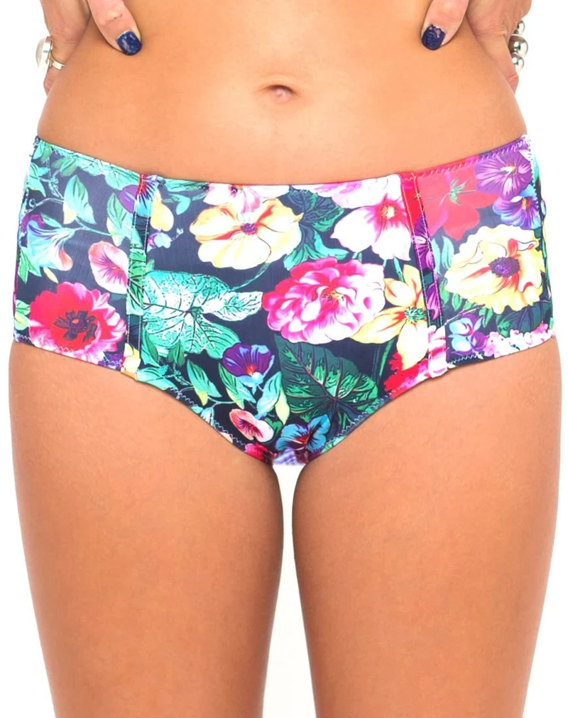 Bikini-Unterteil mit langem Ausschnitt in Cottage Garden