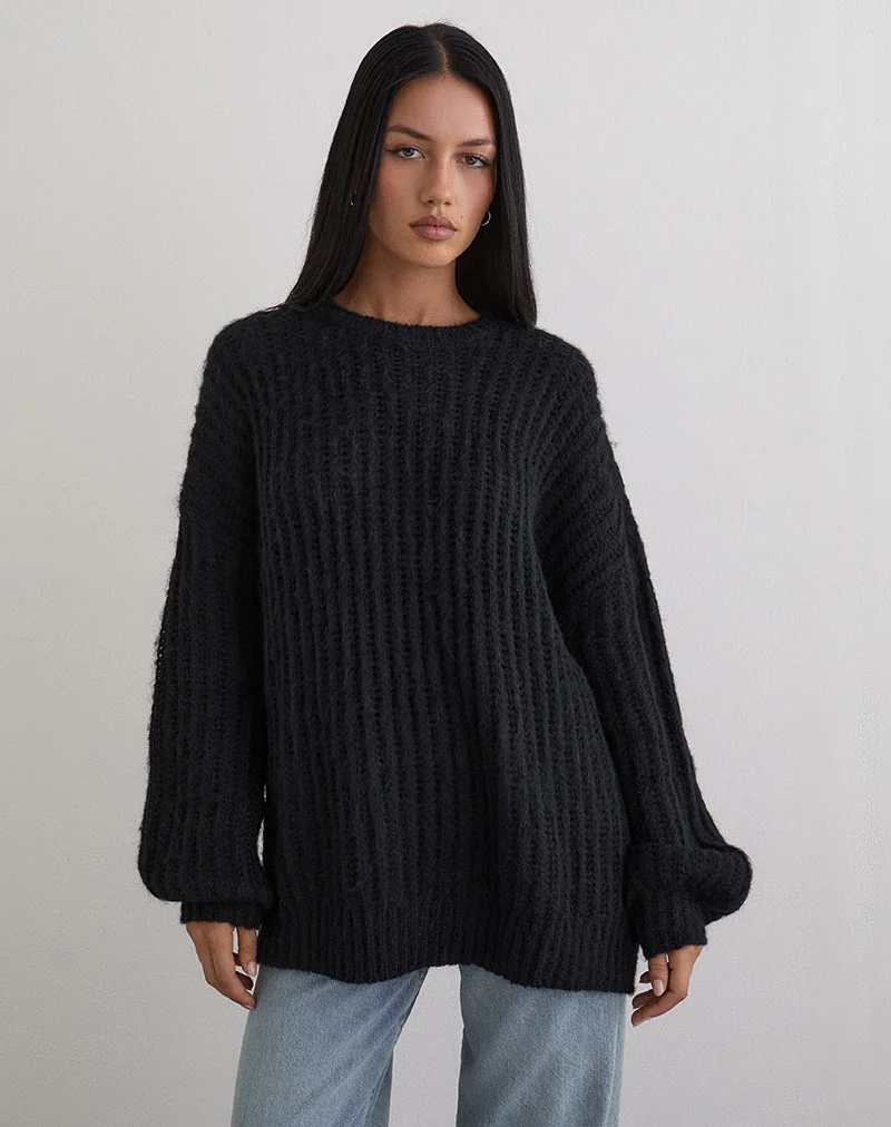 Daren Gestrickter Pullover in Übergröße in Schwarz