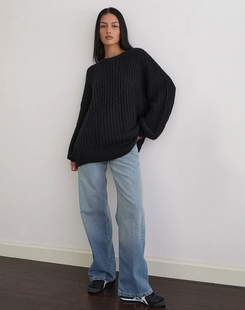 Daren Gestrickter Pullover in Übergröße in Schwarz