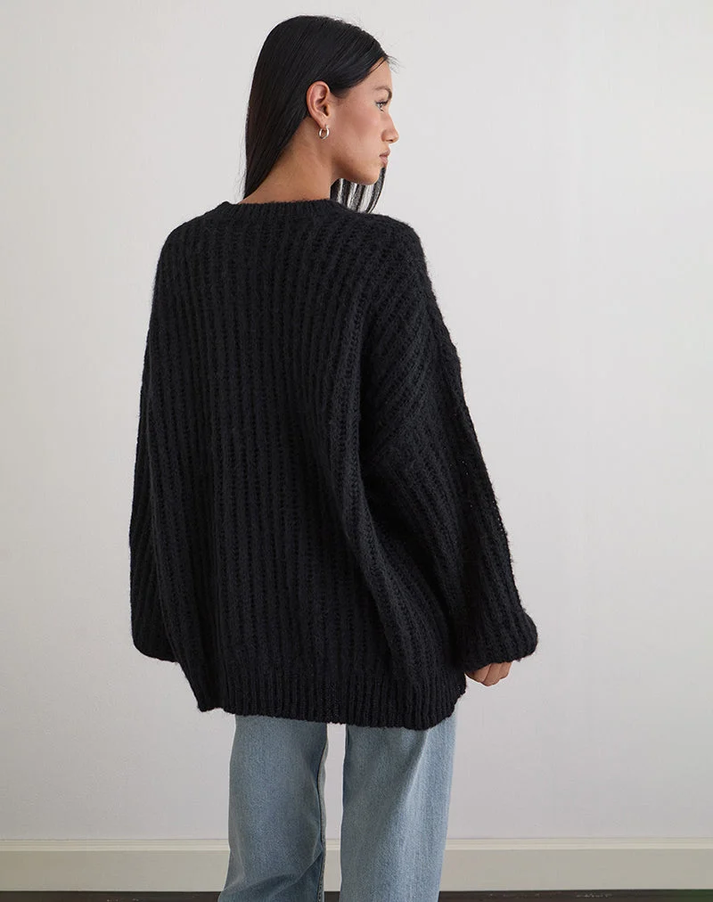 Daren Gestrickter Pullover in Übergröße in Schwarz