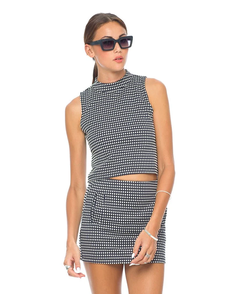 Motel Annie Leigh Check Mini Rock in Schwarz und Creme
